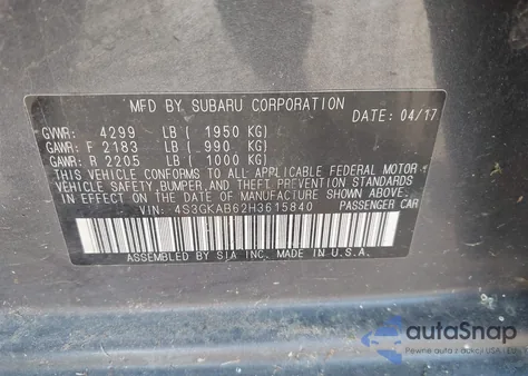 2017 Subaru Impreza 2.0I Premium z USA, uszkodzony, nr VIN 4S3GKAB62H3615840